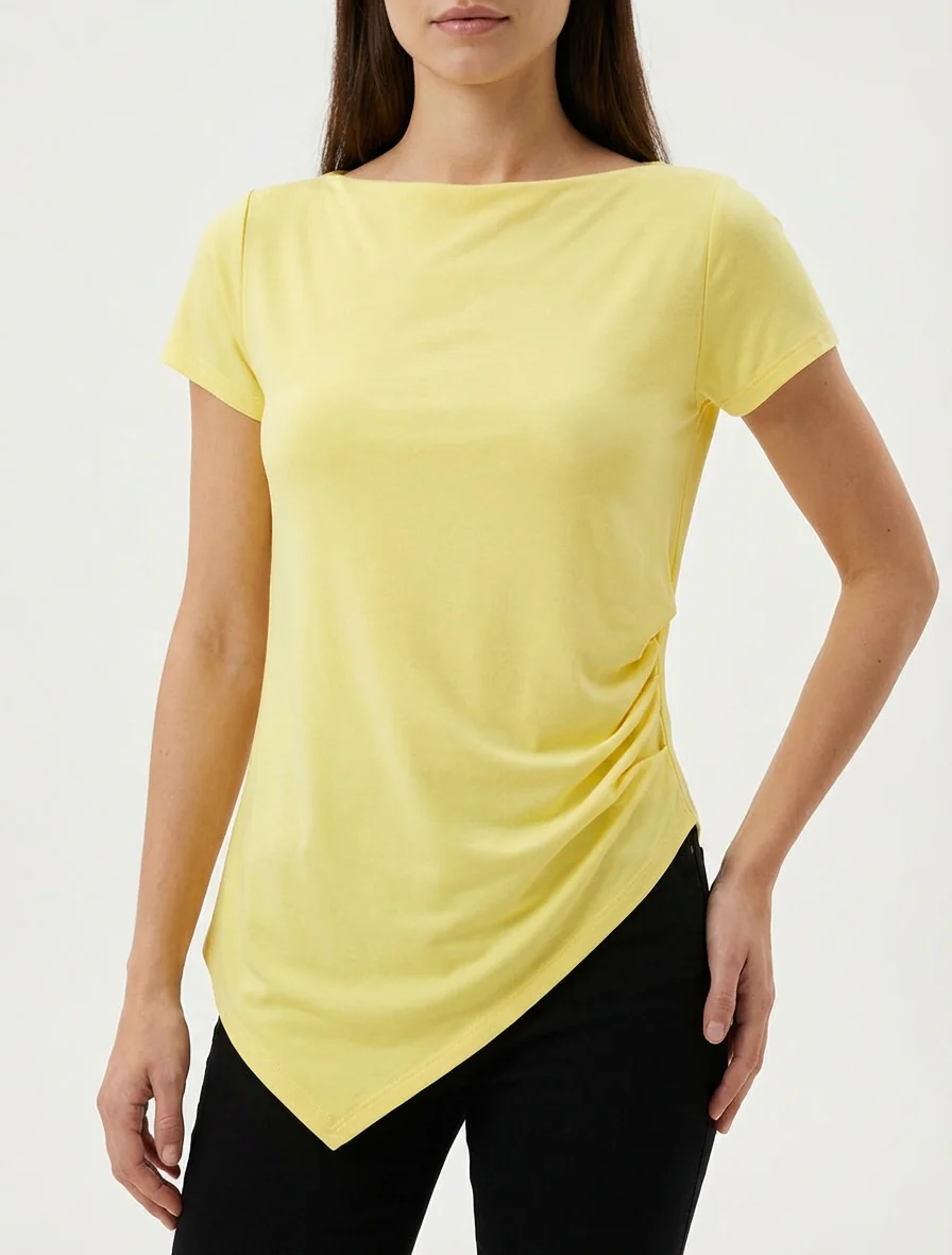 Asymmetrische top met korte mouwen - Geel - Image 4
