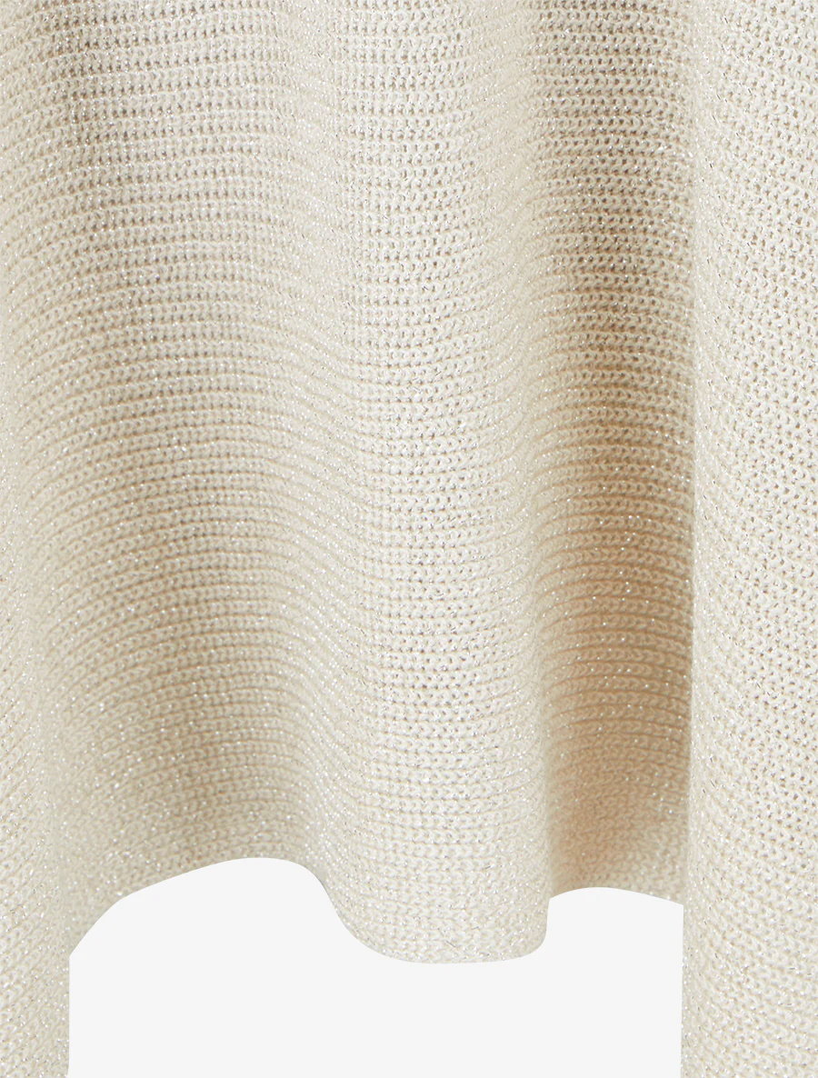Asymmetrische top met korte mouwen van fijn glanzend breiwerk. - Beige - Image 3