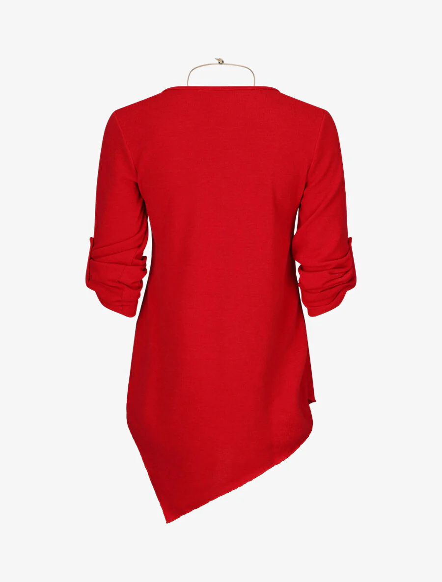 Asymmetrische trui met opklapbare mouwen - Rood - Image 2