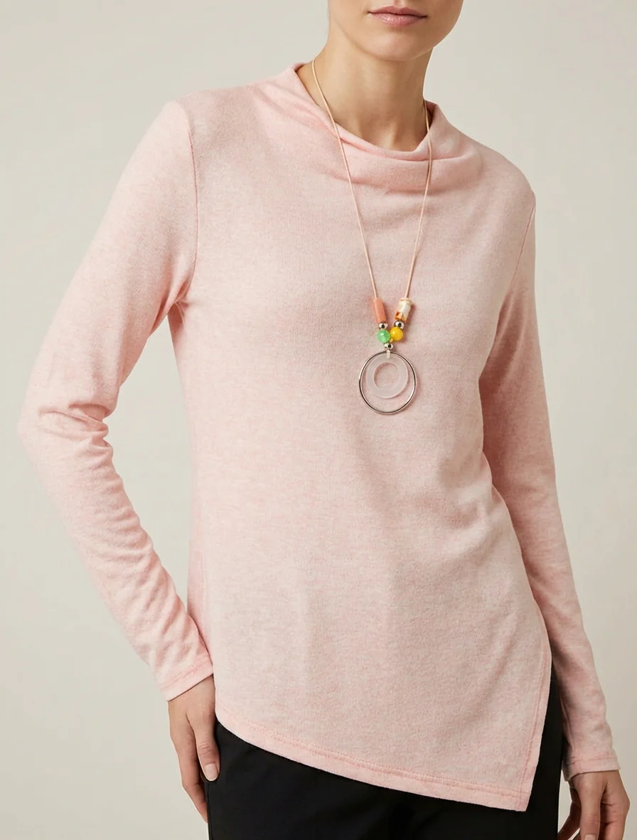Asymmetrische trui met watervalkraag - Roos - Image 4