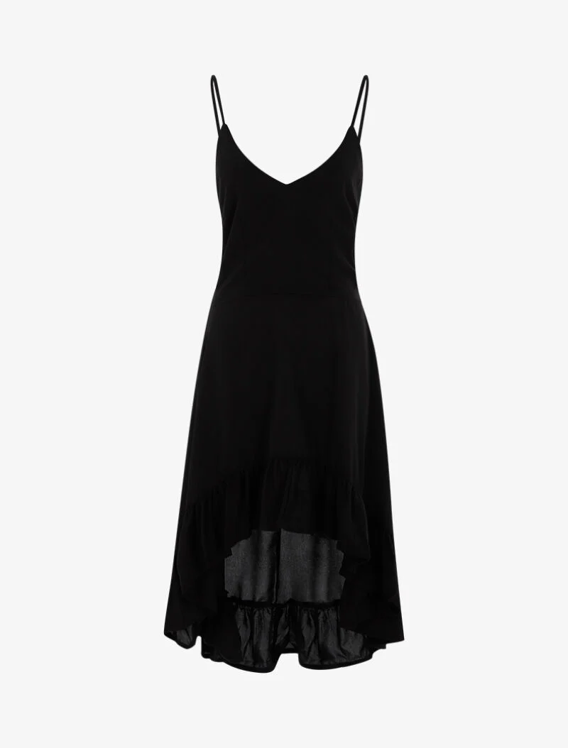 Asymmetrische jurk met ruches - zwart