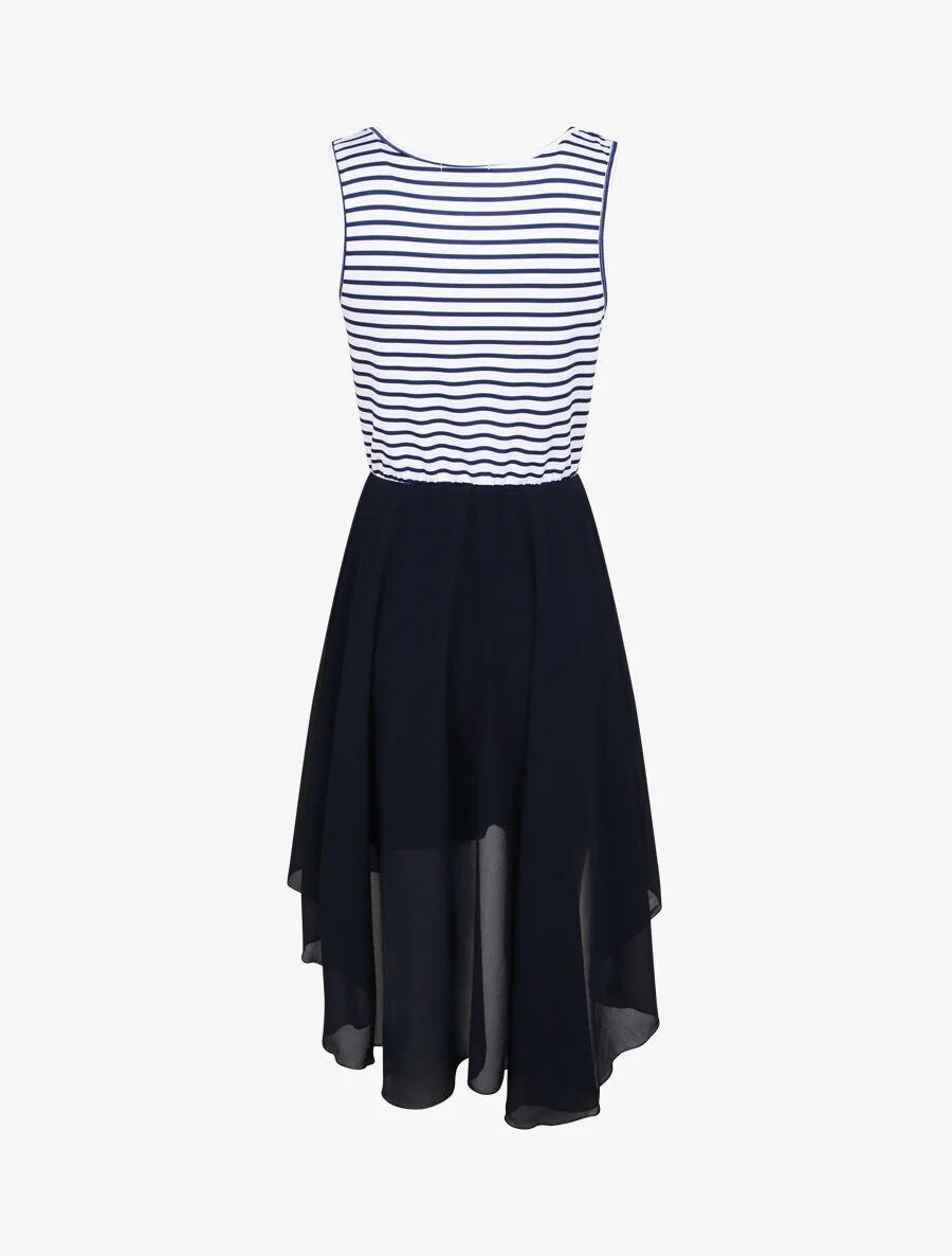 Asymmetrische gestreepte skaterjurk met overslagkraag - Marineblauw - Image 2