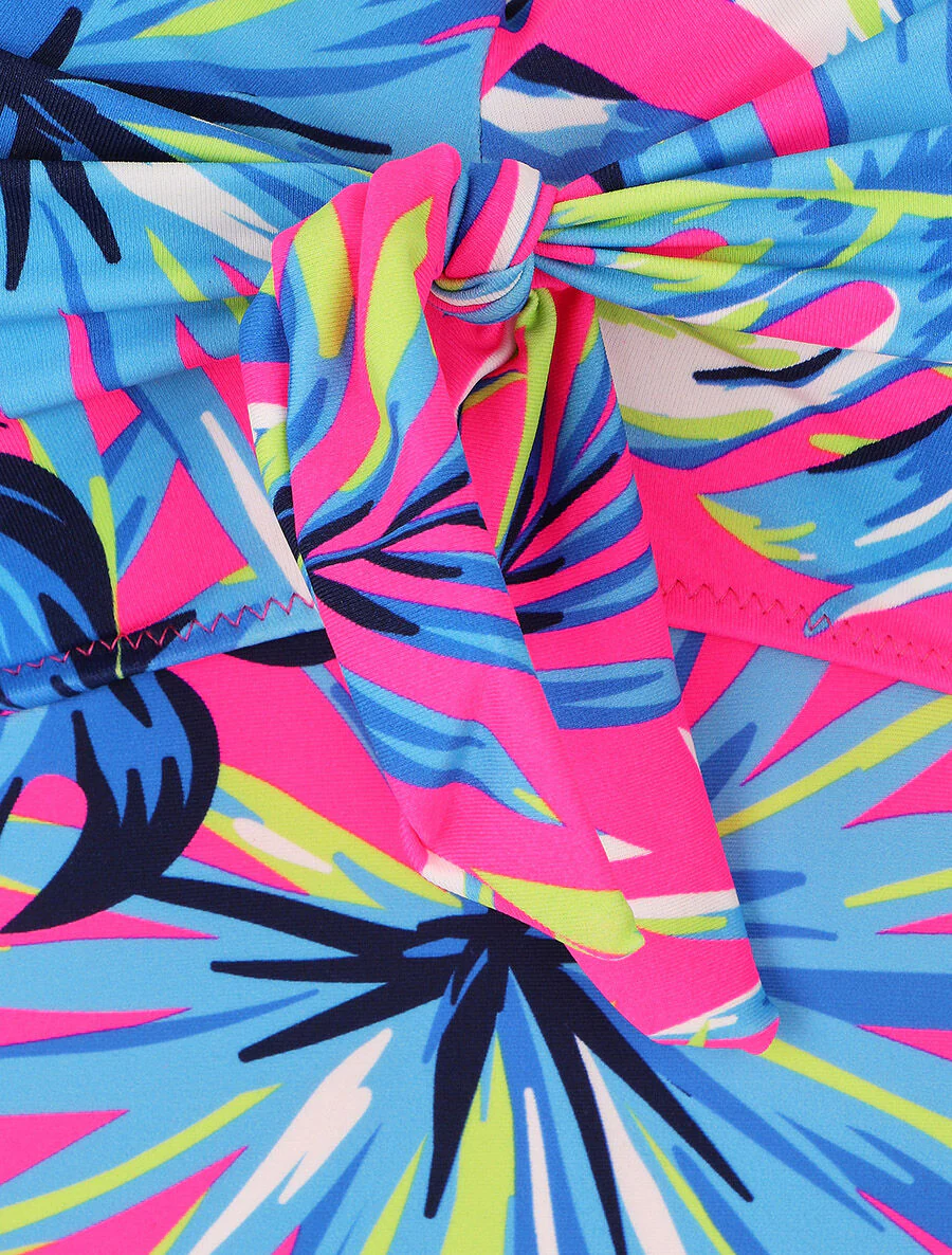 Eendelig badpak met tropisch bladprint - Fluor roze - Image 4
