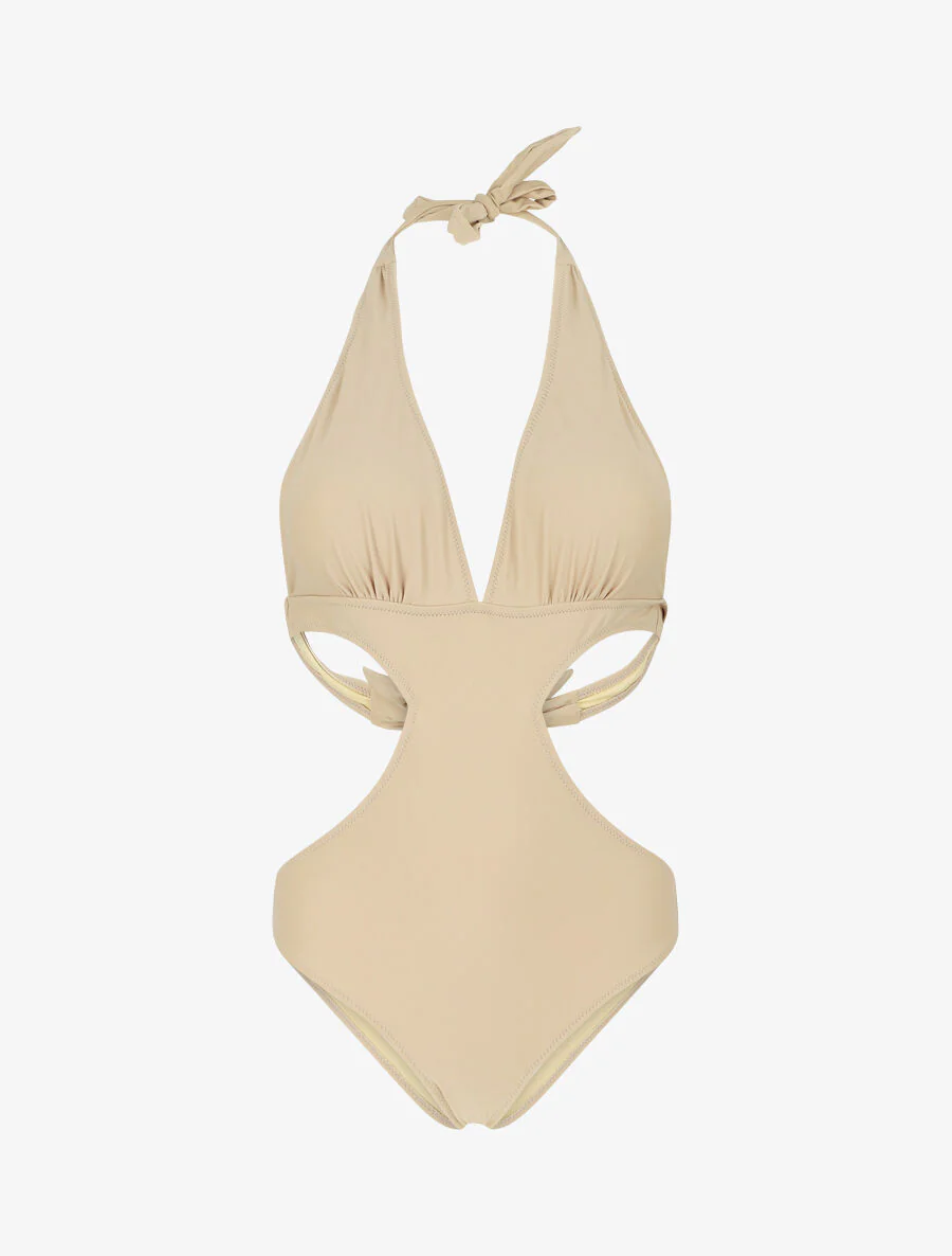 Hoog uitgesneden badpak - Beige