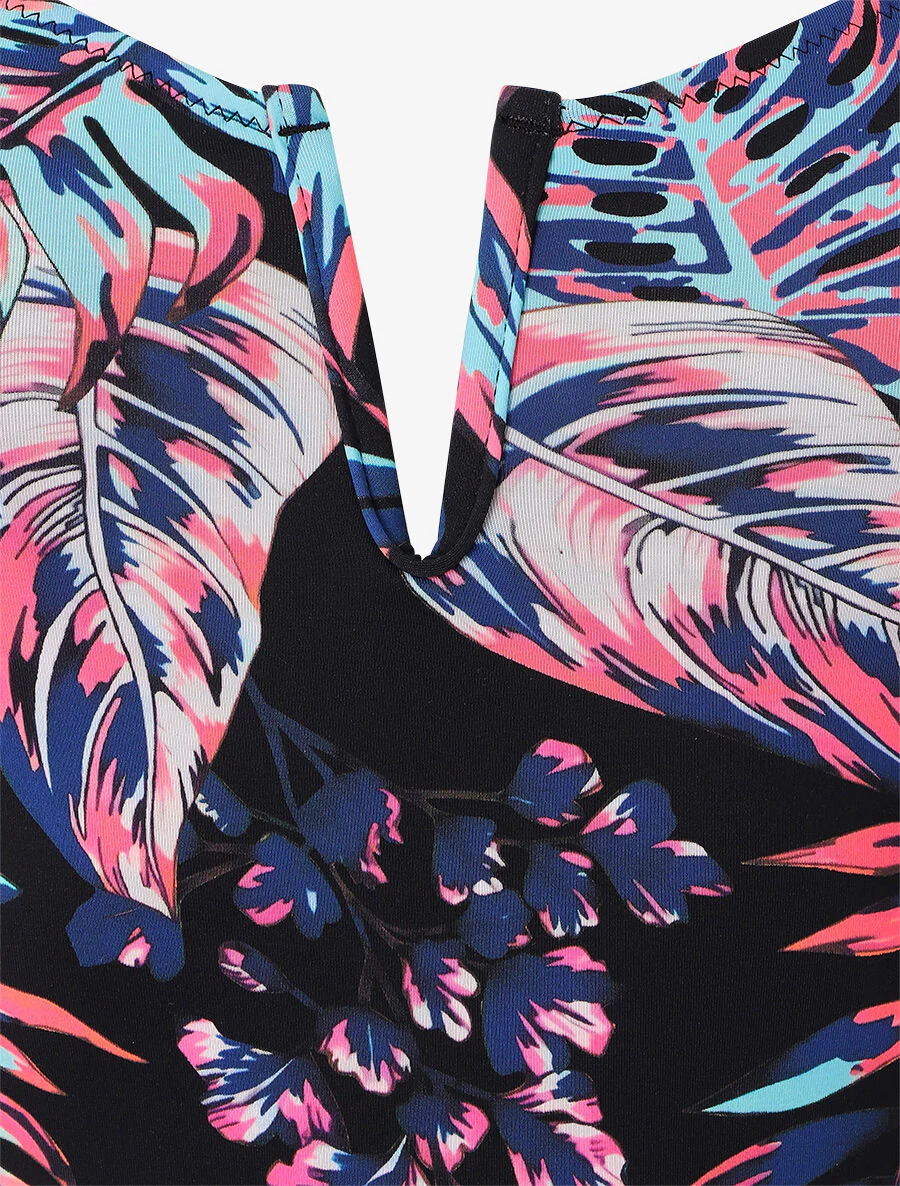 Badpak met tropische plantenprint - Zwart - Image 3