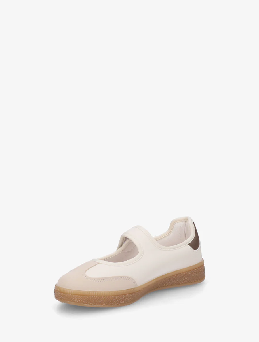 Ballerina's in sneakerstijl met klittenband. - Beige - Image 3