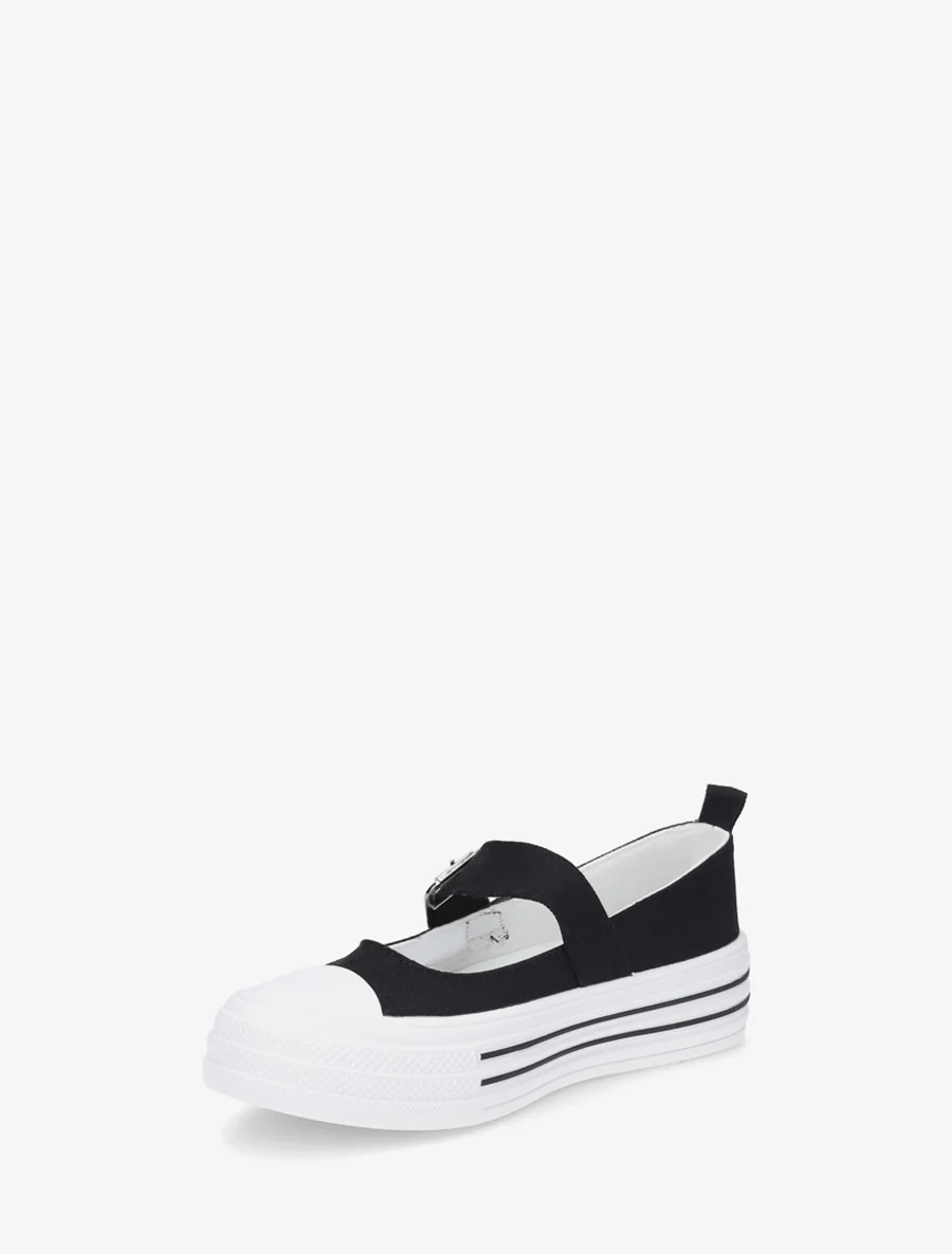 Ballerina's in sneakerstijl met klittenband - Zwart - Image 3