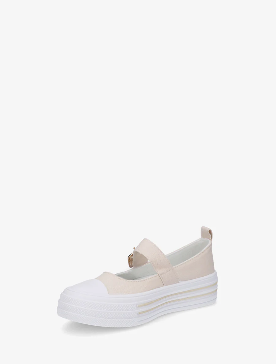 Ballerina's in sneakerstijl met klittenband - Beige - Image 3