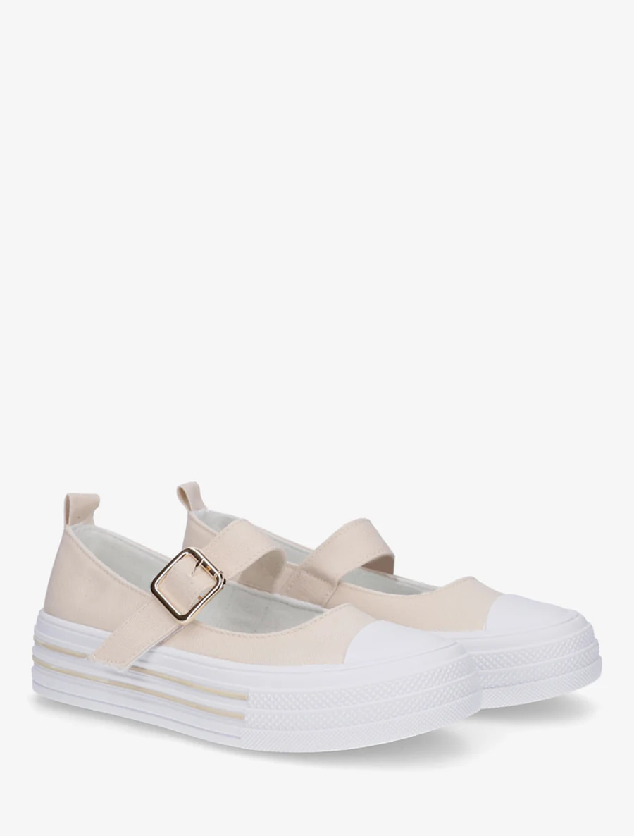 Ballerina's in sneakerstijl met klittenband - Beige - Image 4