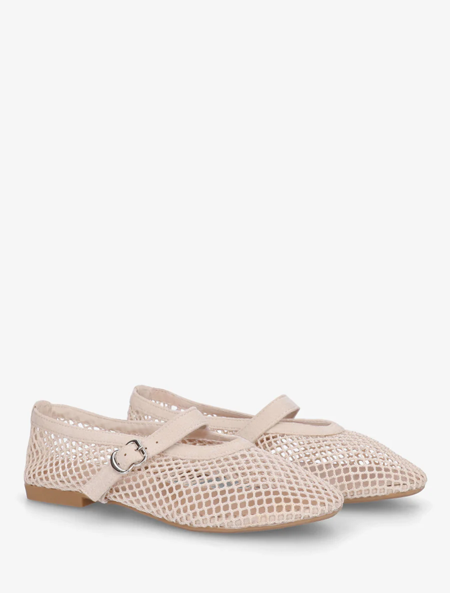 Ballerina's van netstof in Mary Jane-stijl - Beige - Image 4