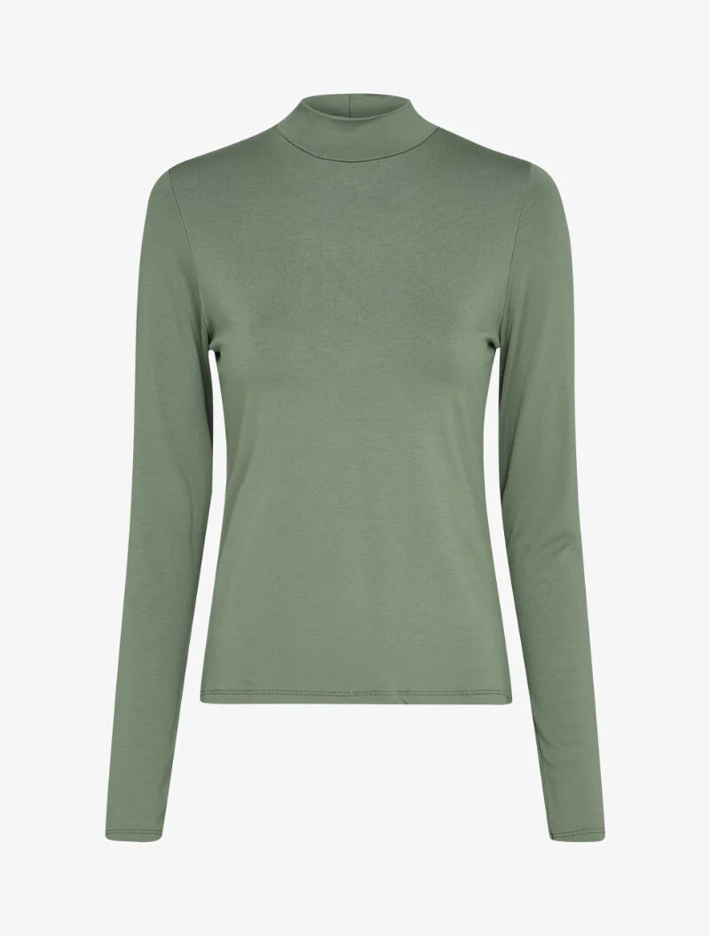 Basic top met opstaande kraag en lange mouwen - Olijfkleurig