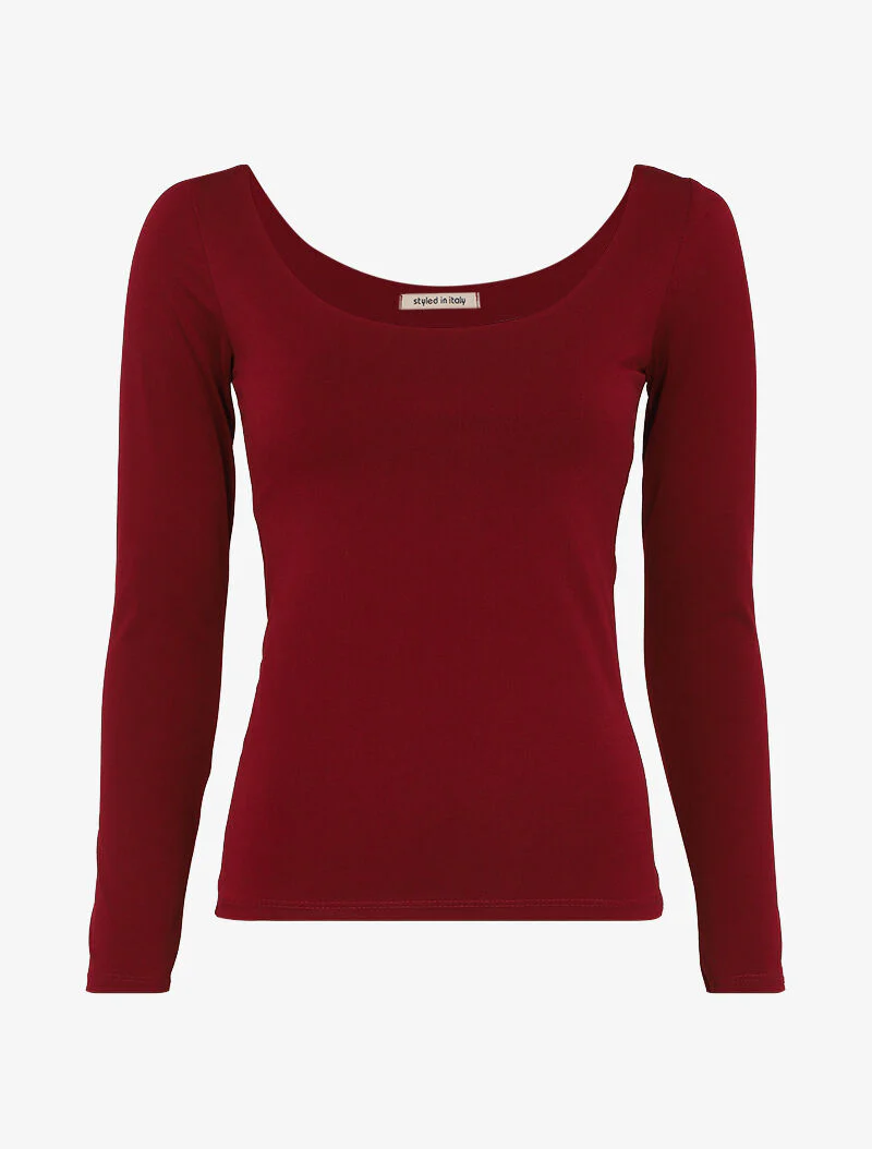 Basis top met lange mouwen en ronde hals - Bordeaux