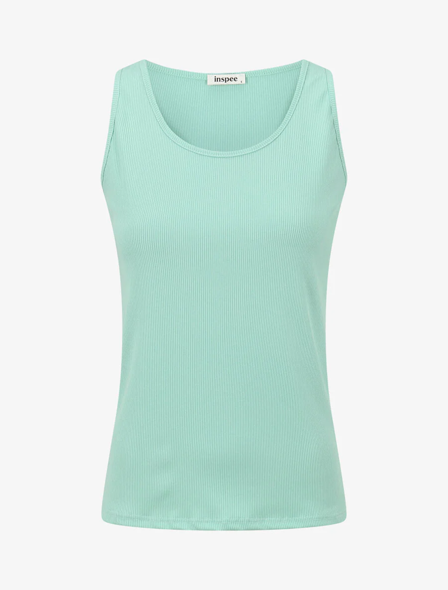 Basis slim-fit geribde tanktop - Watergroen