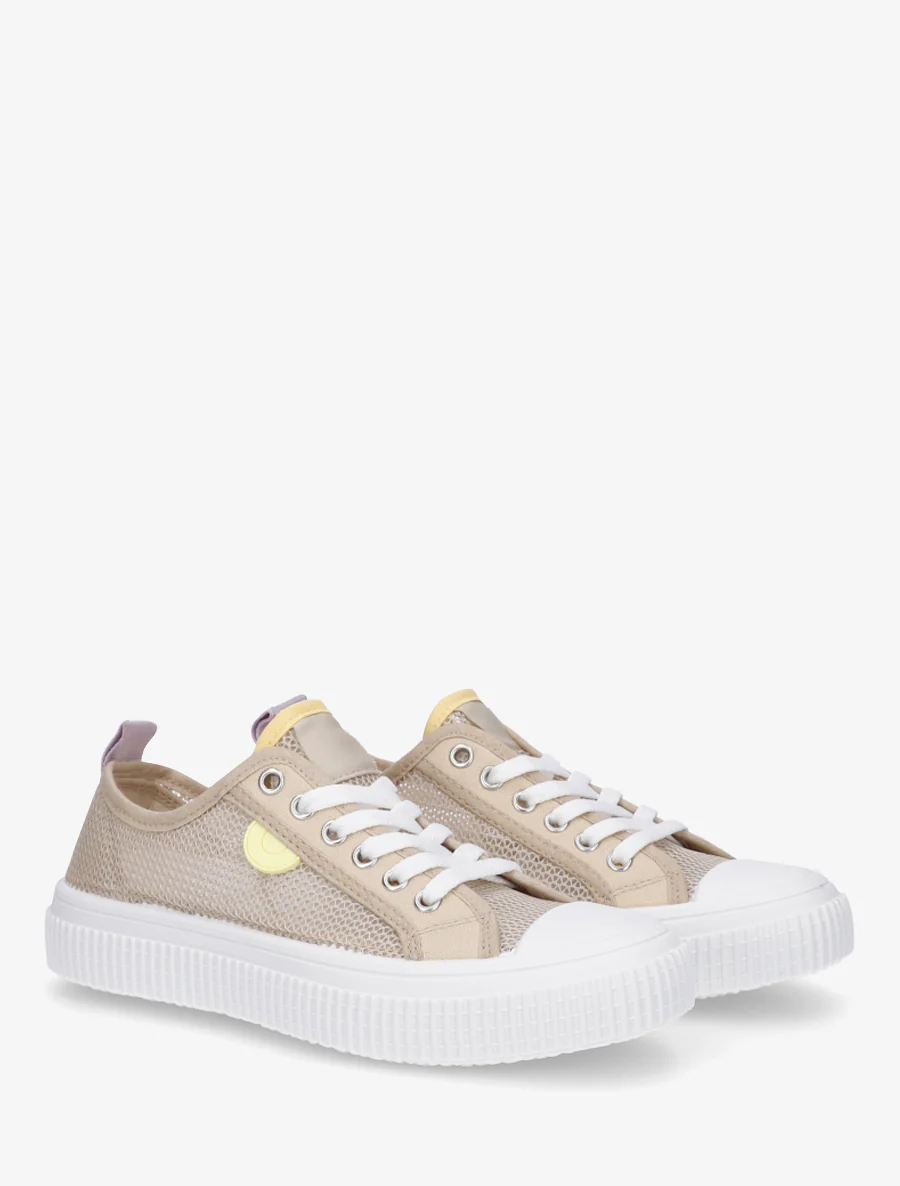 Basis tennisschoen van opengewerkt textiel - Beige - Image 4