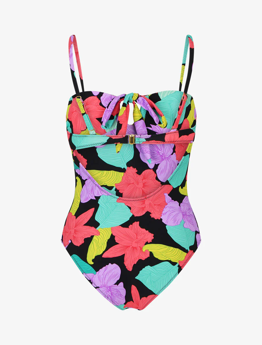 Bedrukte badpak met grote bloemen - Zwart - Image 2
