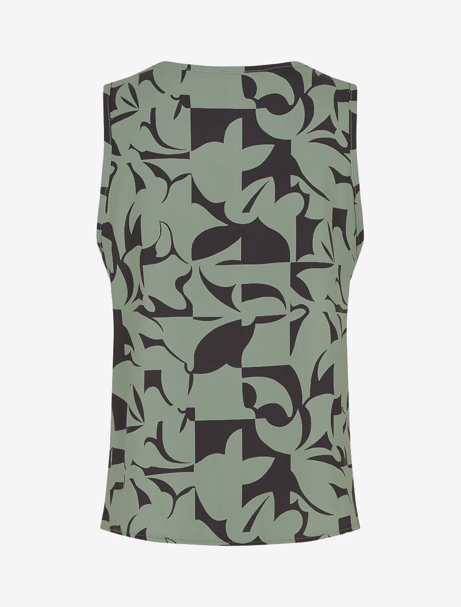 Bedrukte mouwloze top met V-hals - Khaki - Image 2