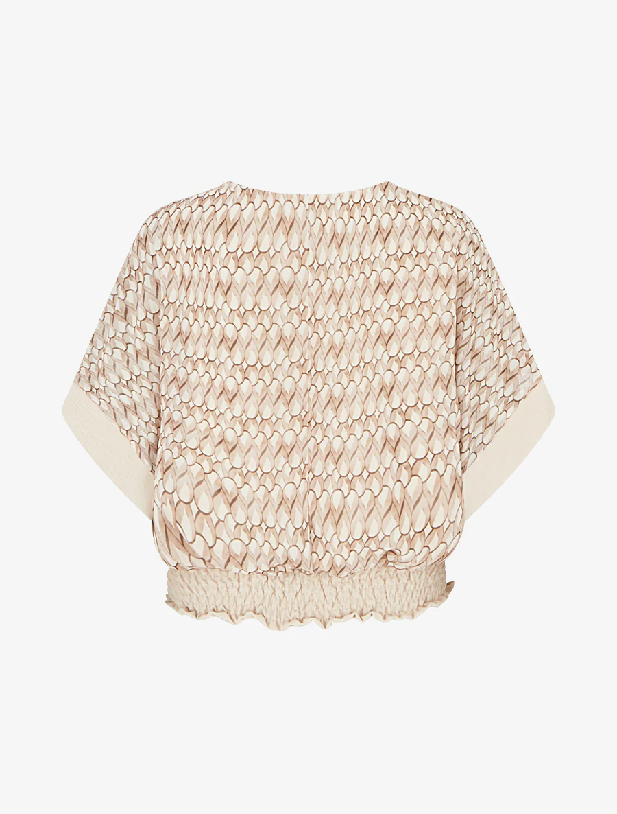 Bedrukte top met vleermuismouwen - Beige - Image 2