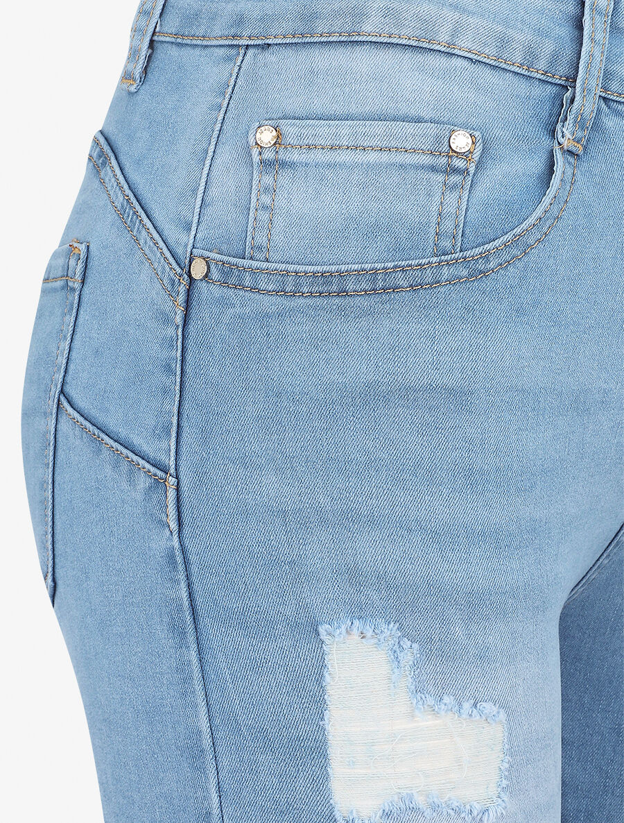 Bermuda push up in gescheurde jeans - Lichtblauw - Image 3