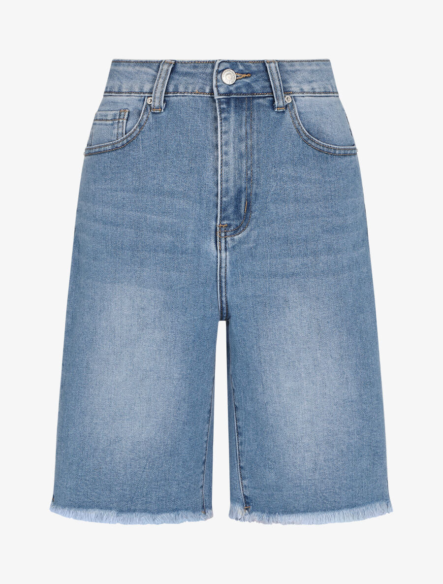 Bermudabroek met gescheurde zoom - Blauw denim
