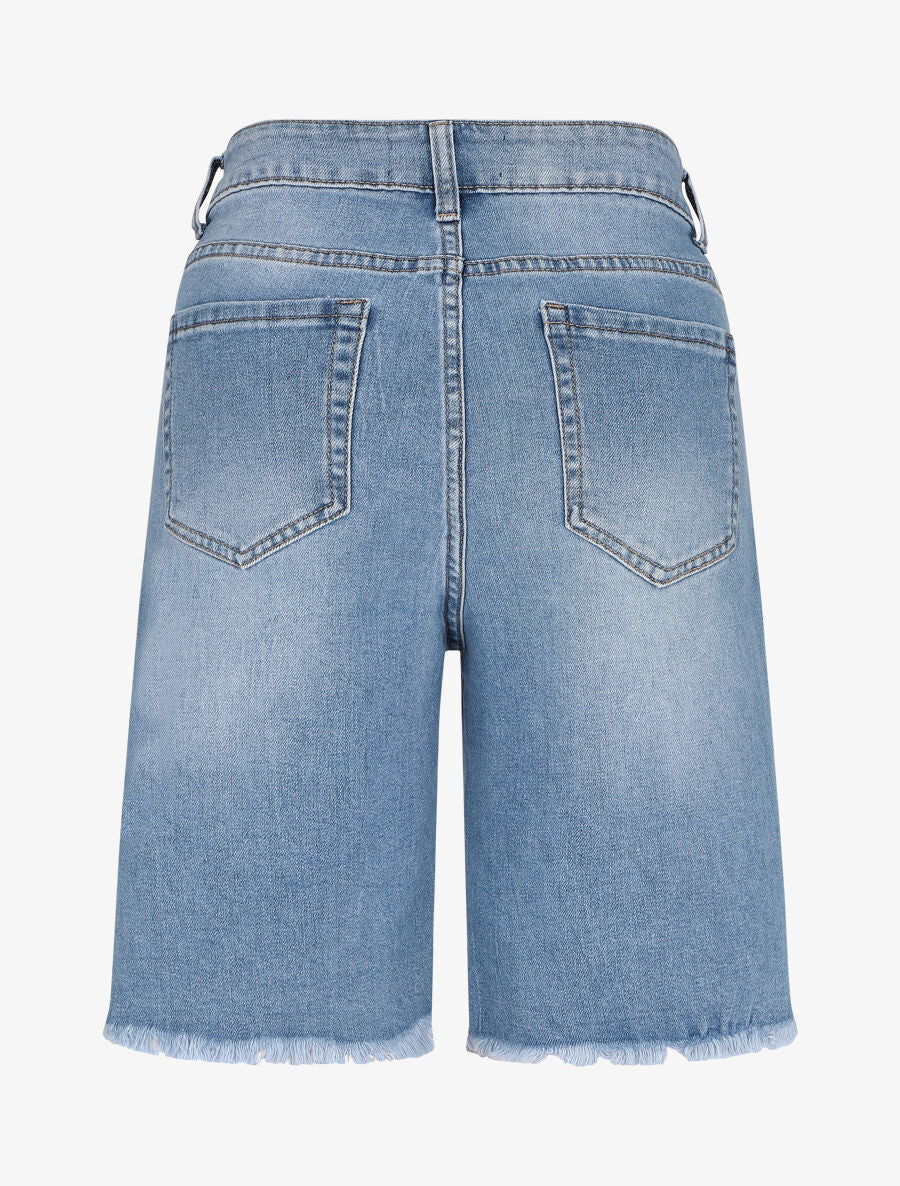 Bermudabroek met gescheurde zoom - Blauw denim - Image 2