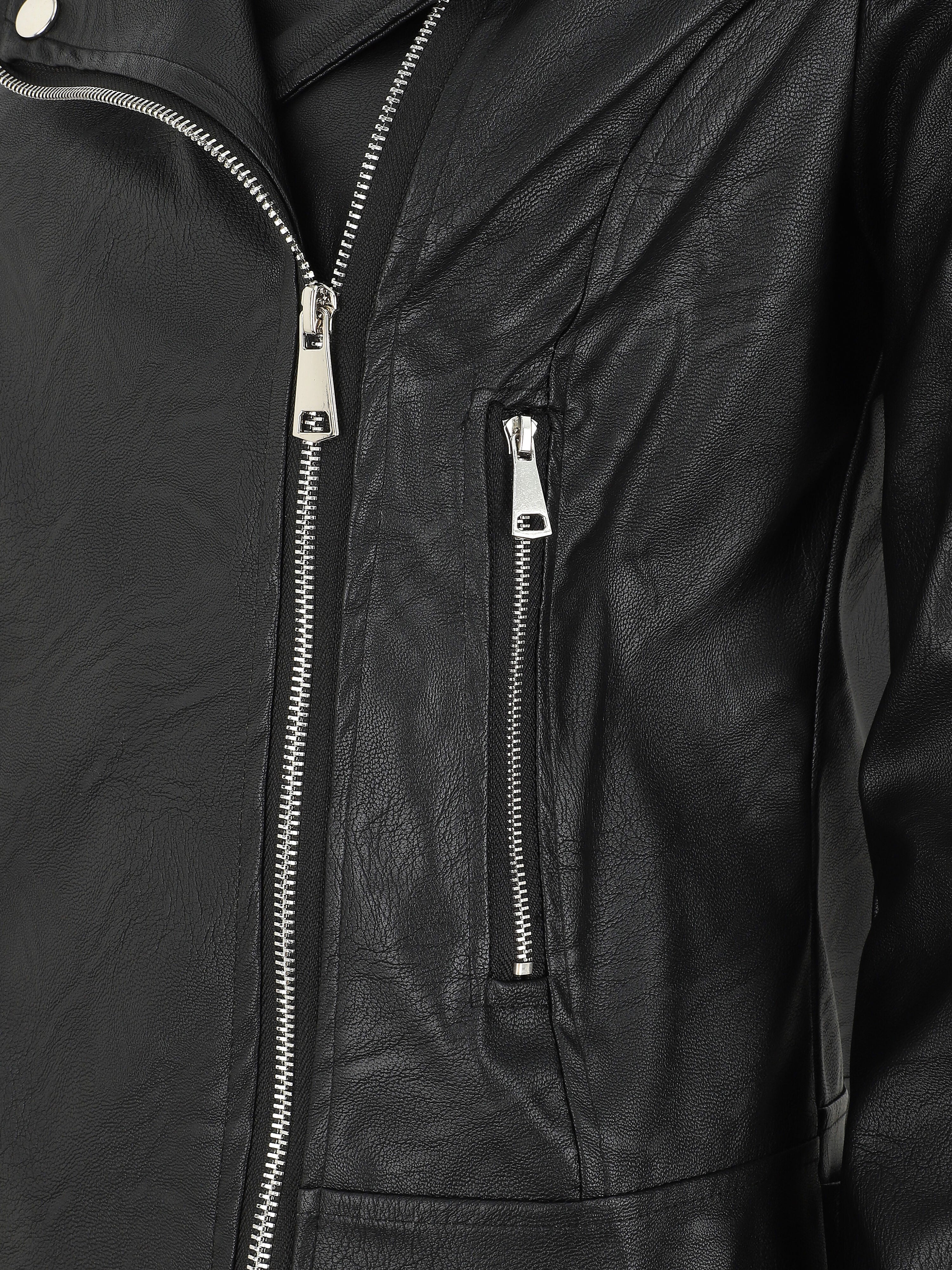 Bikerjack van imitatieleer in recht model - Zwart - Image 3