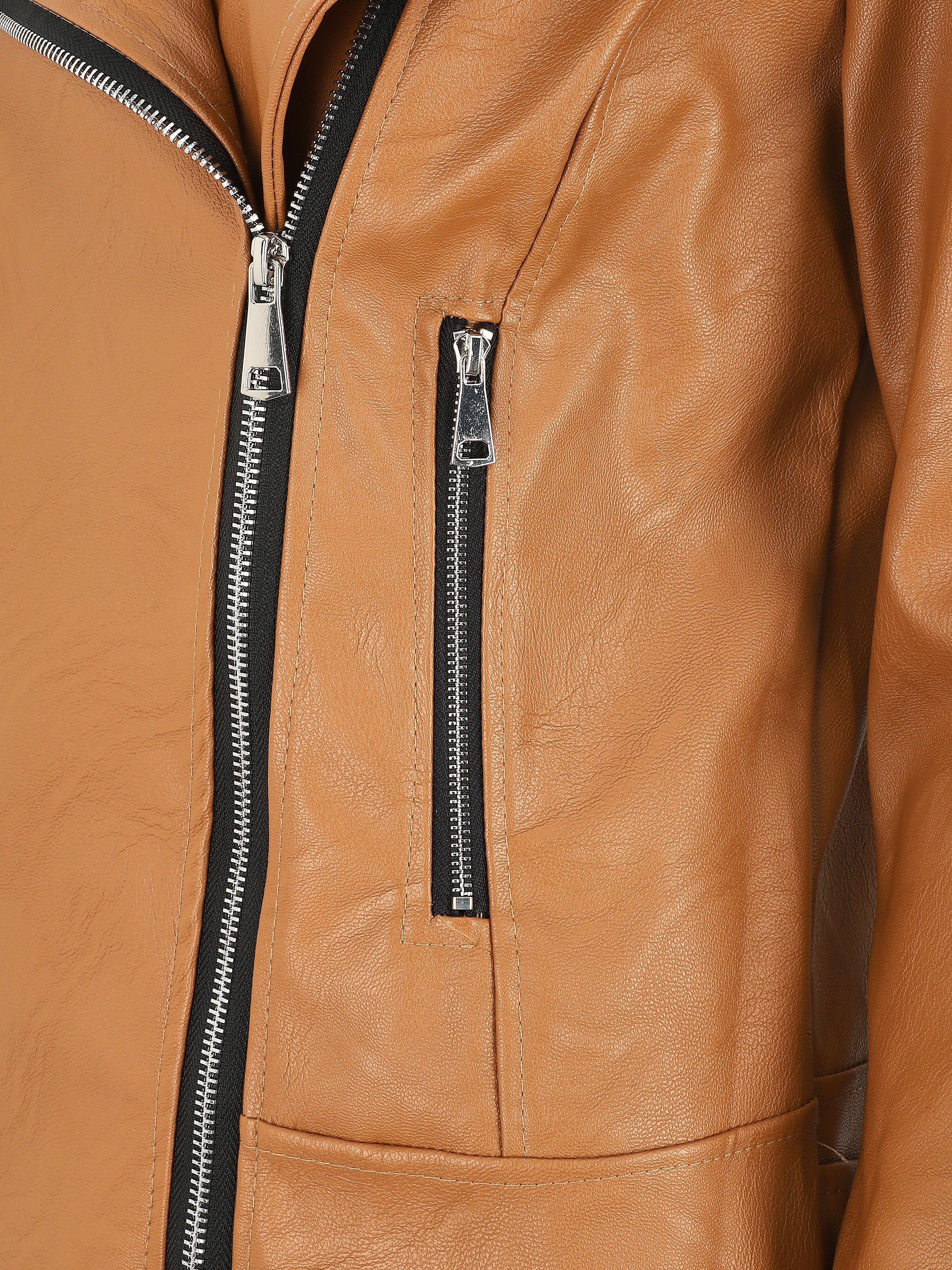 Bikerjack van imitatieleer in recht model - Kameel - Image 3