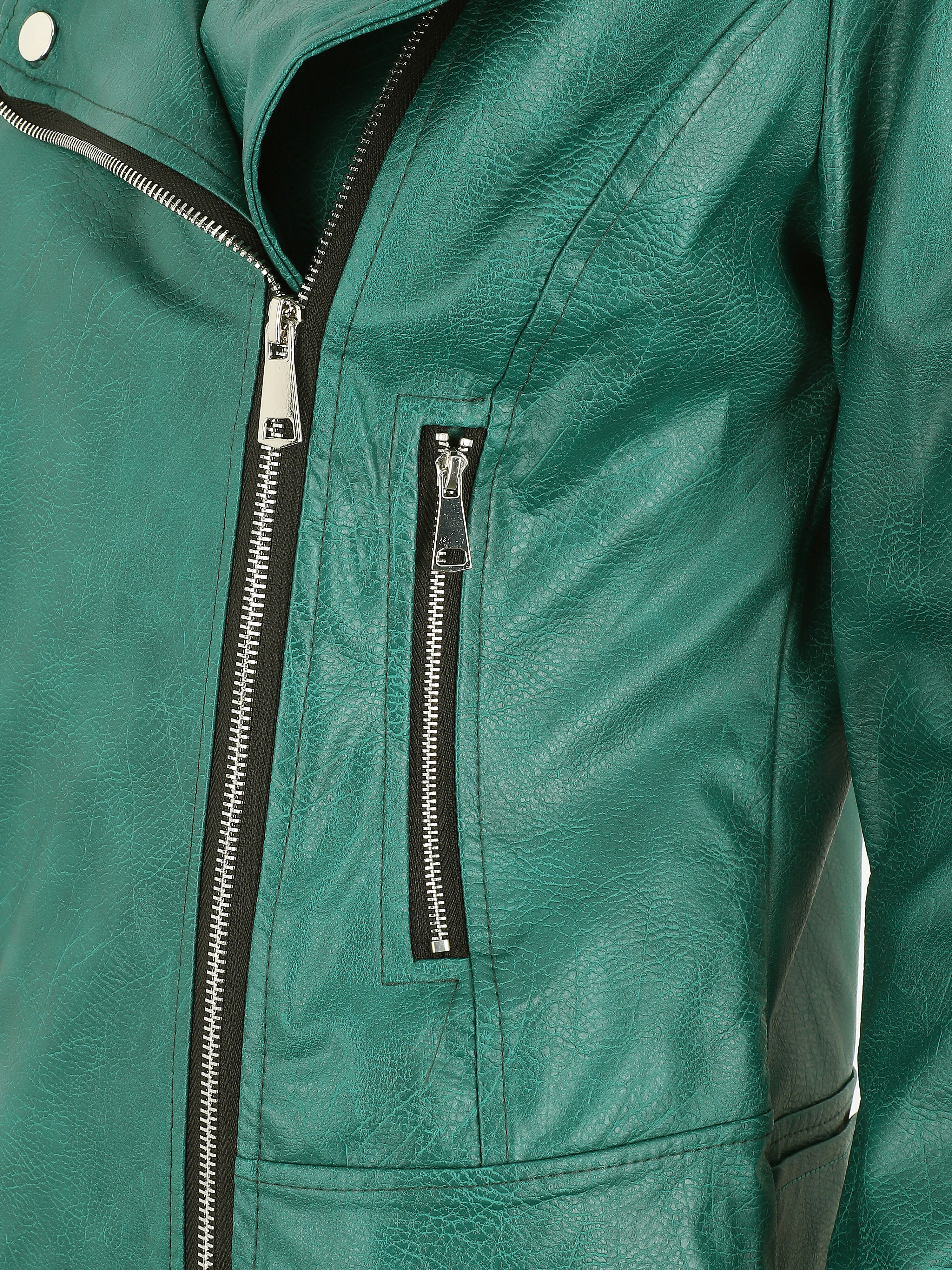 Bikerjack van imitatieleer in recht model - dennengroen - Image 3