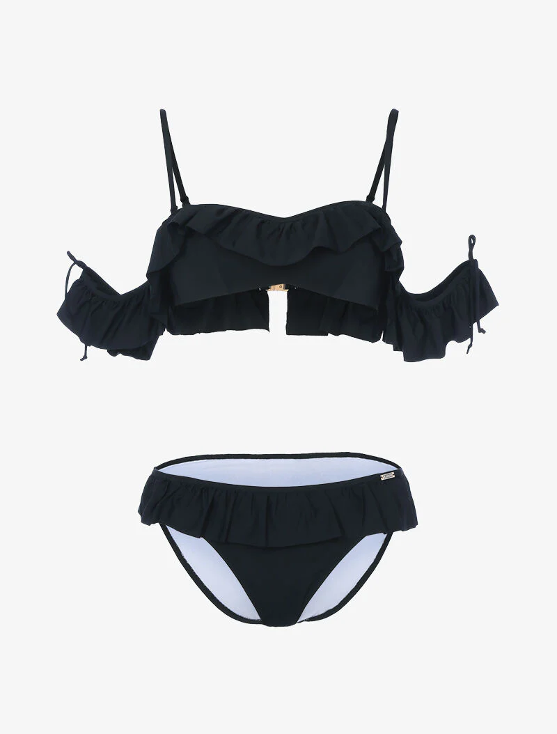 Balkonbeha bikini met ruches - zwart
