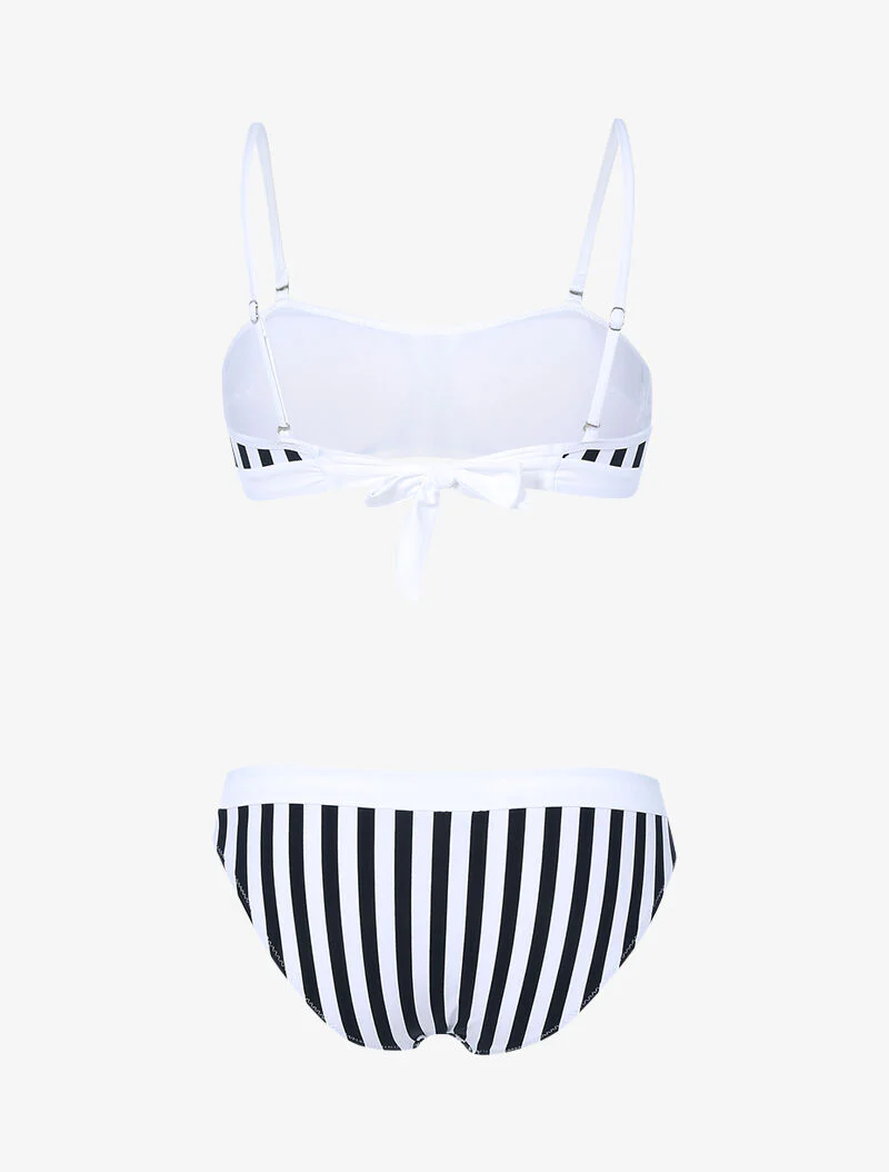 Bandeau bikini met marinière print - zwart/wit - Image 2