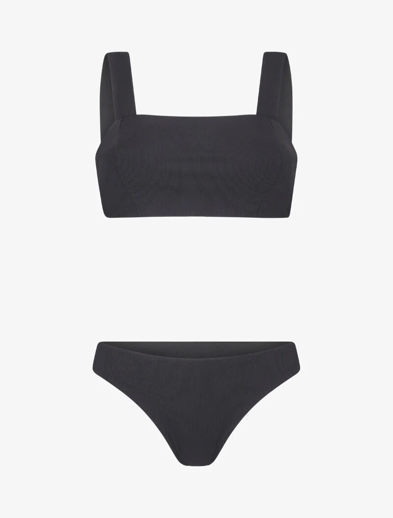Geribde bandeau bikini - zwart