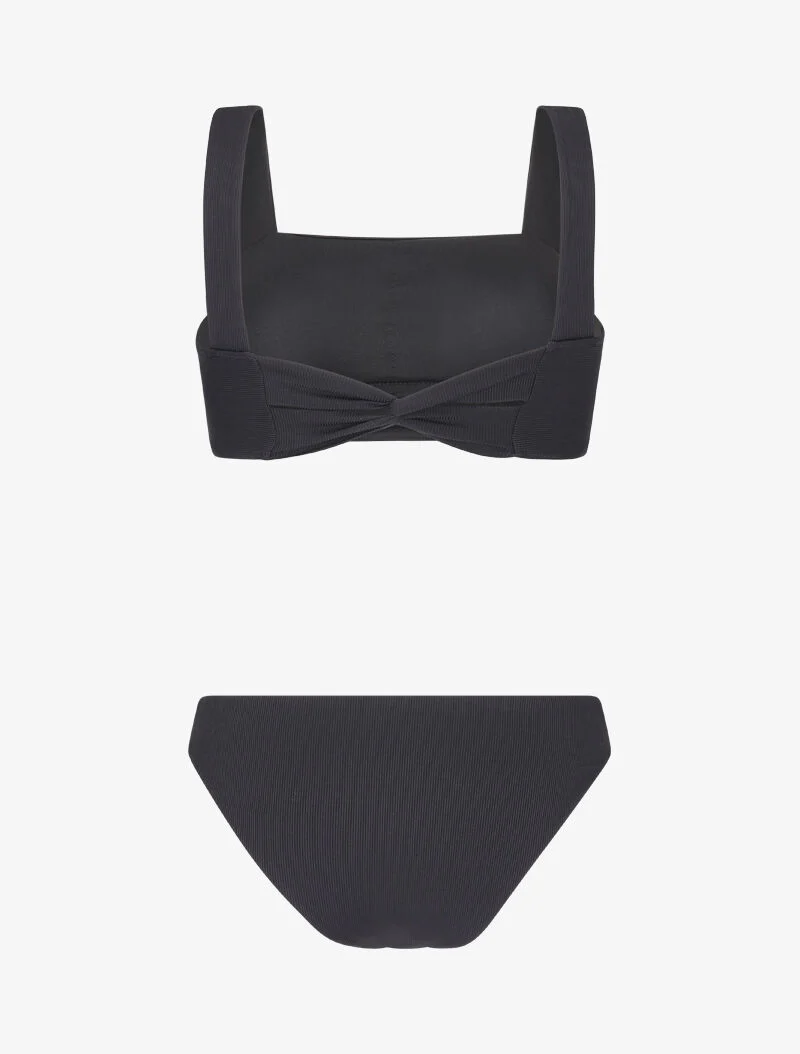 Geribde bandeau bikini - zwart - Image 2