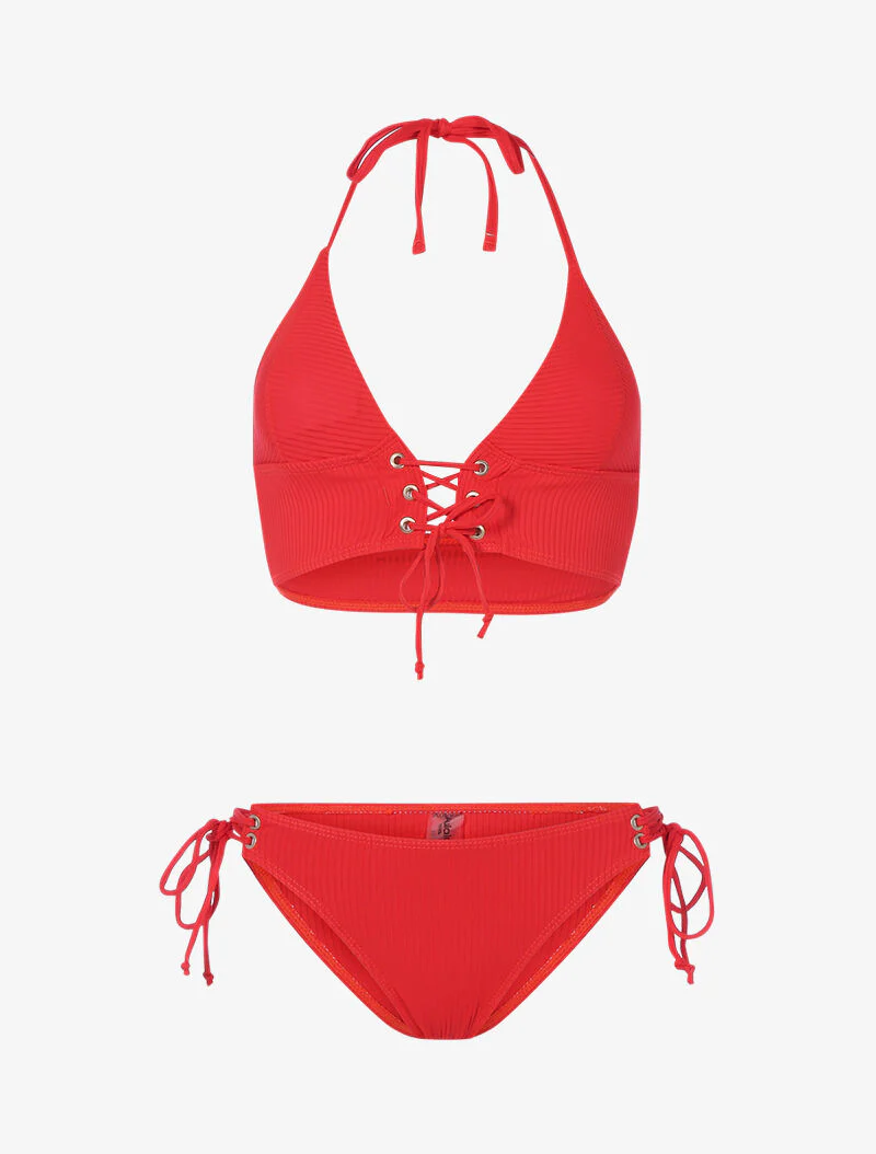 Geribbelde korset driehoek bikini - rood