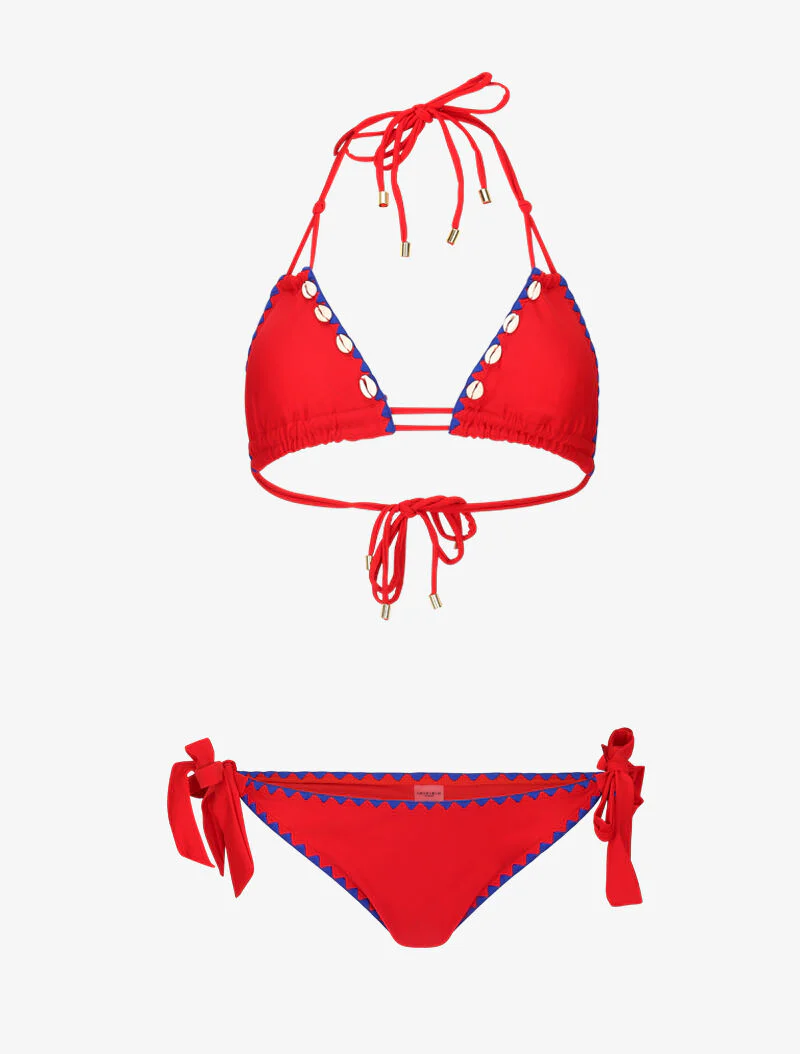 Driehoekige bikini met schelpen - rood
