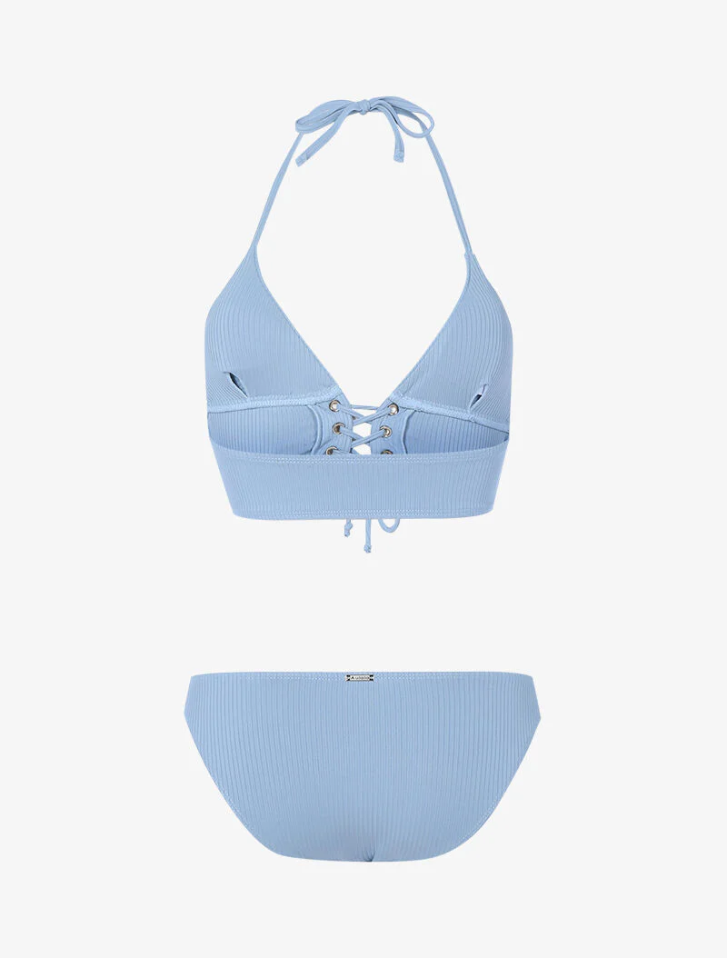 Geribbelde korset driehoek bikini - blauw - Image 2