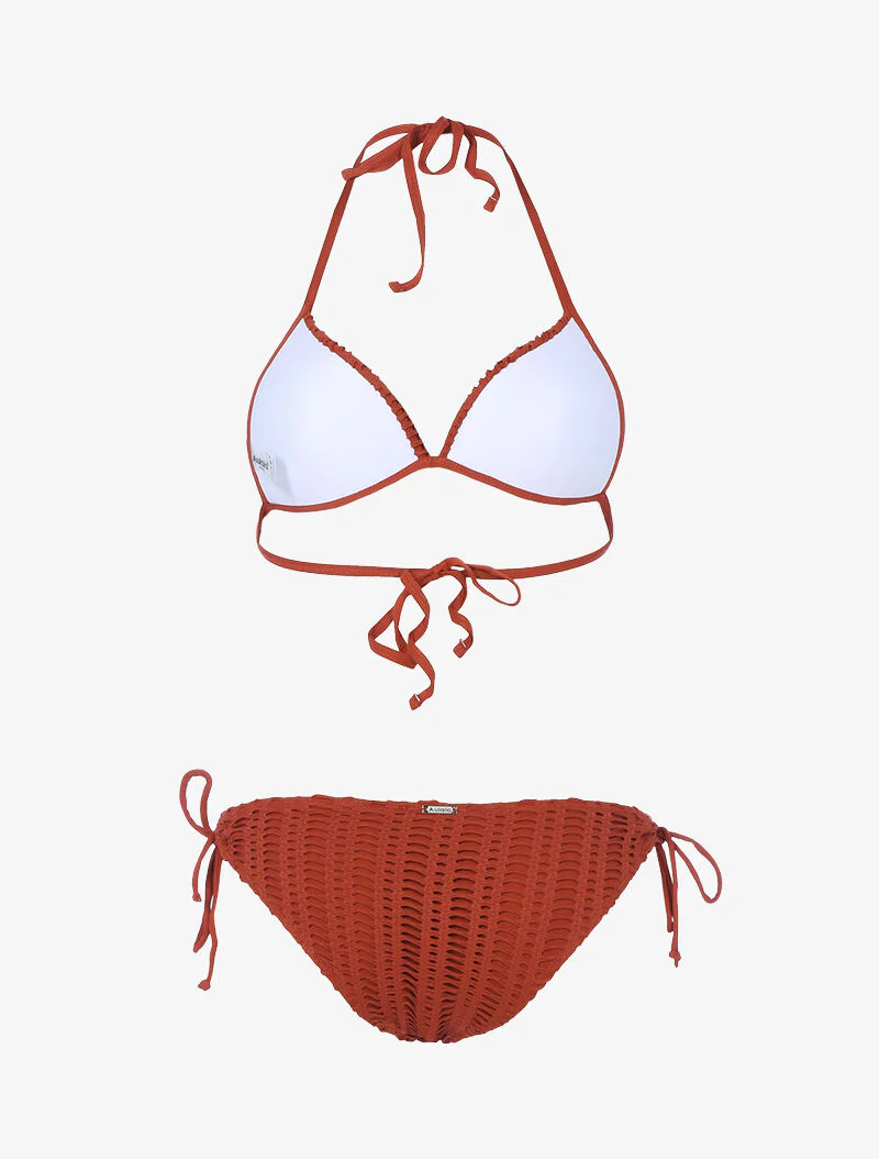 Grafische geperforeerde voering driehoek bikini - baksteenrood - Image 2