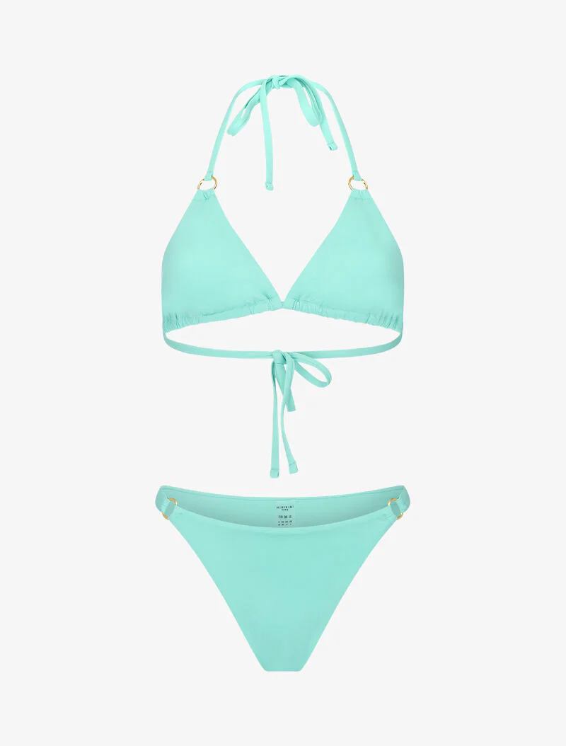 Driehoekige bikini met gouden ringen - lichtblauw
