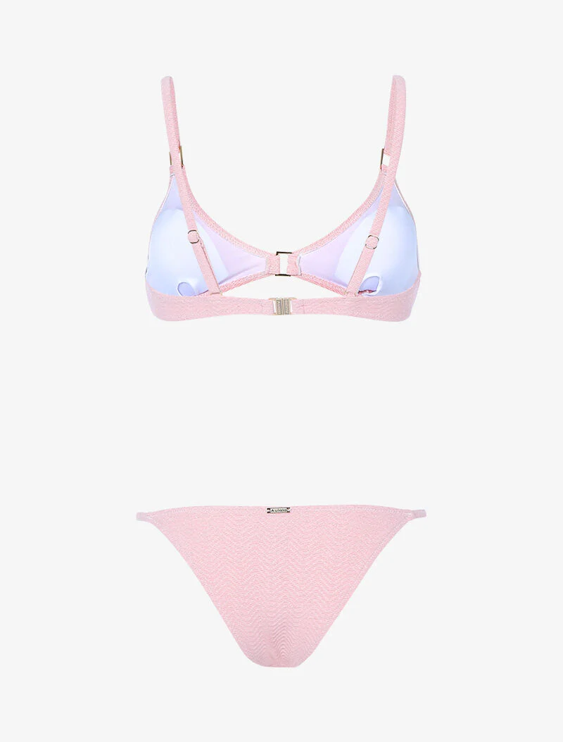 Getextureerde en glinsterende triangelbikini - roze - Image 2