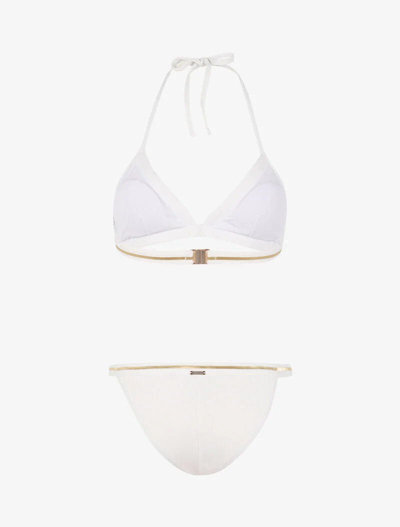 Geribbelde bikini met gouden biezen - ecru/goud - Image 2