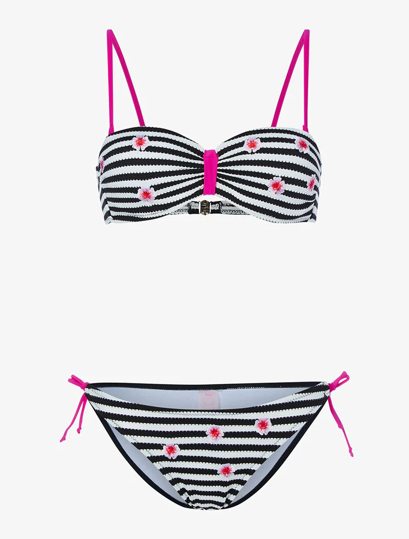 Gestreepte bloemenbikini - zwart