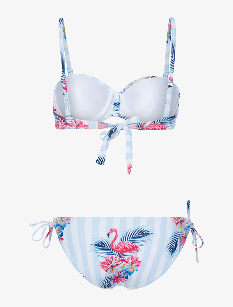 Gestreepte bikini met bloemenprint - lichtblauw - Image 2