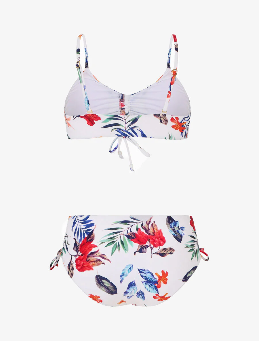 Hoog getailleerde bikini met bloemenprint - Wit - Image 2