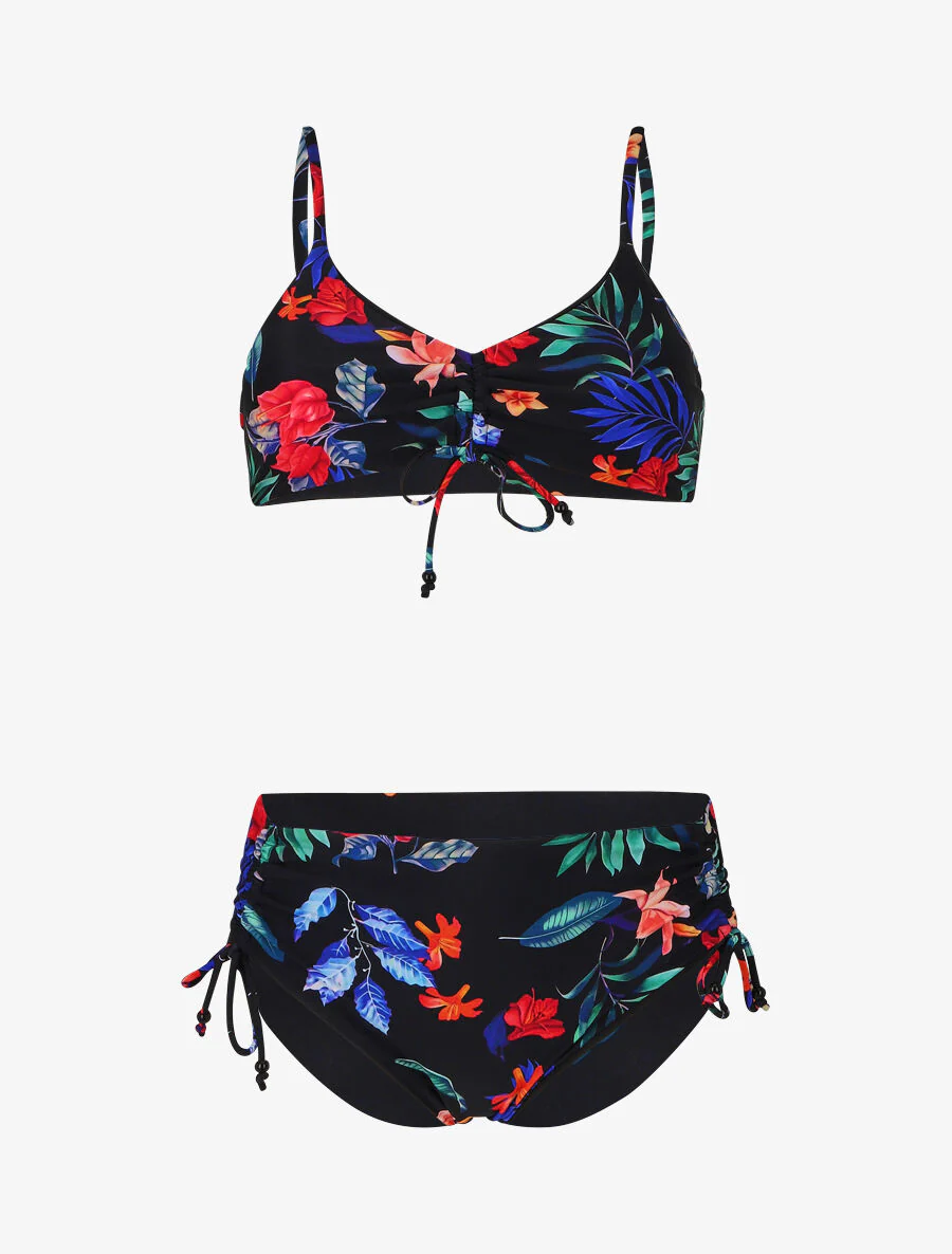 Hoge taille bikini met bloemenprint - Zwart