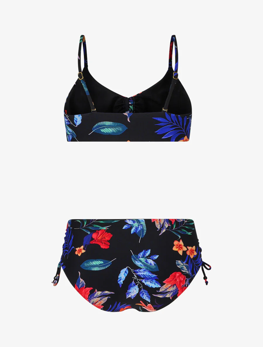 Hoge taille bikini met bloemenprint - Zwart - Image 2