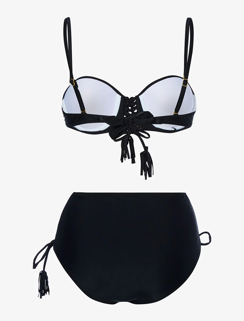 Hoog getailleerde bikini met korset - zwart - Image 2