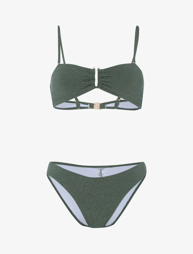 Goudkleurige lamé bikini met beugel - kaki