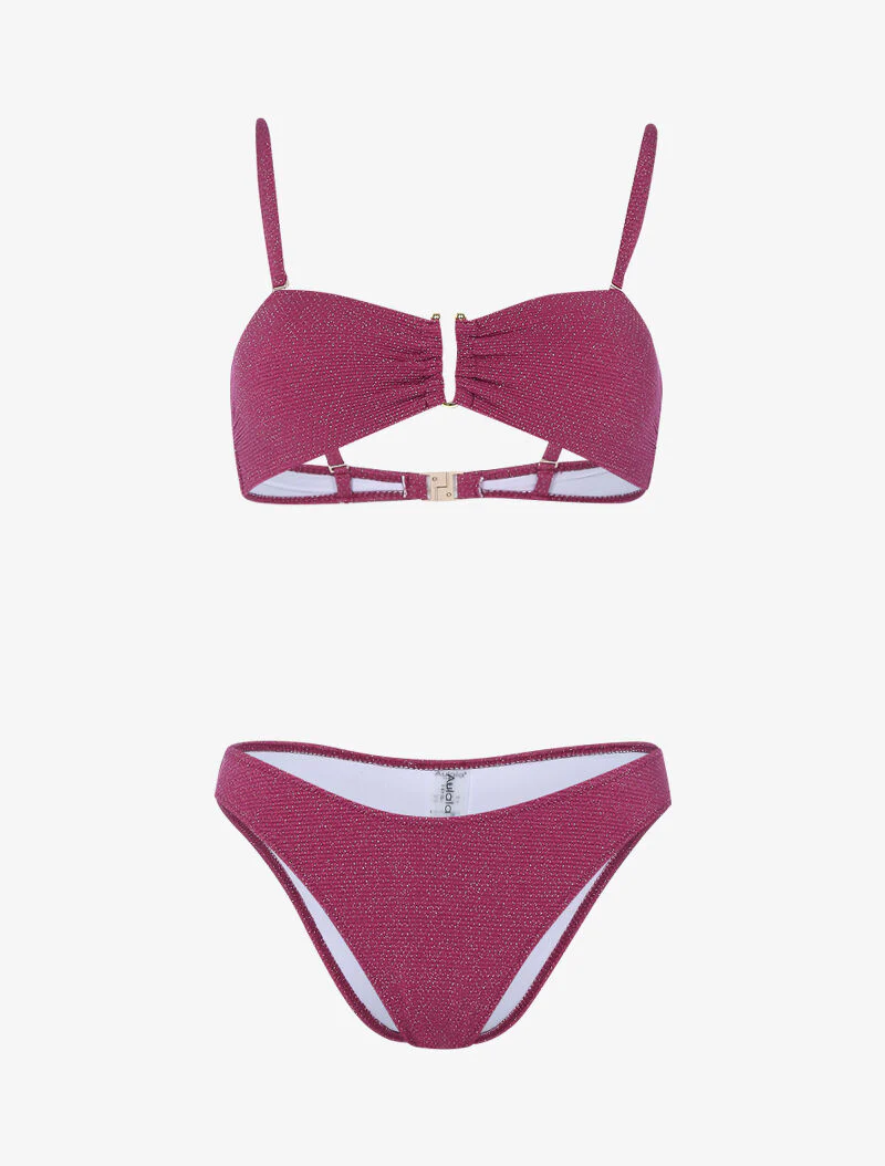 Lamé bikini met gouden beugel - kersenrood - rood