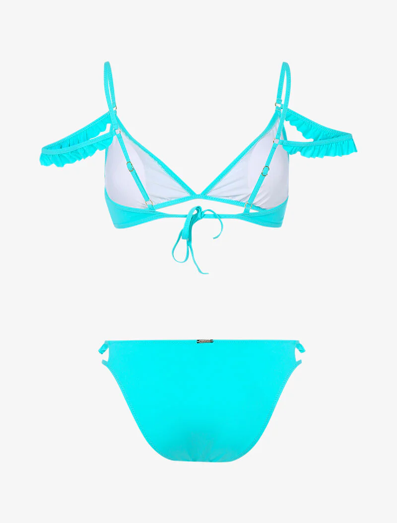 Dubbele ruches bikini met bandjes - turquoise - Image 2