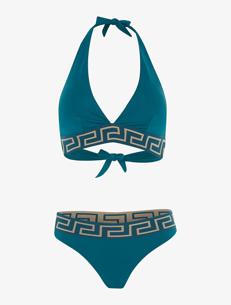 Grieks bedrukt bikini - blauwgroen