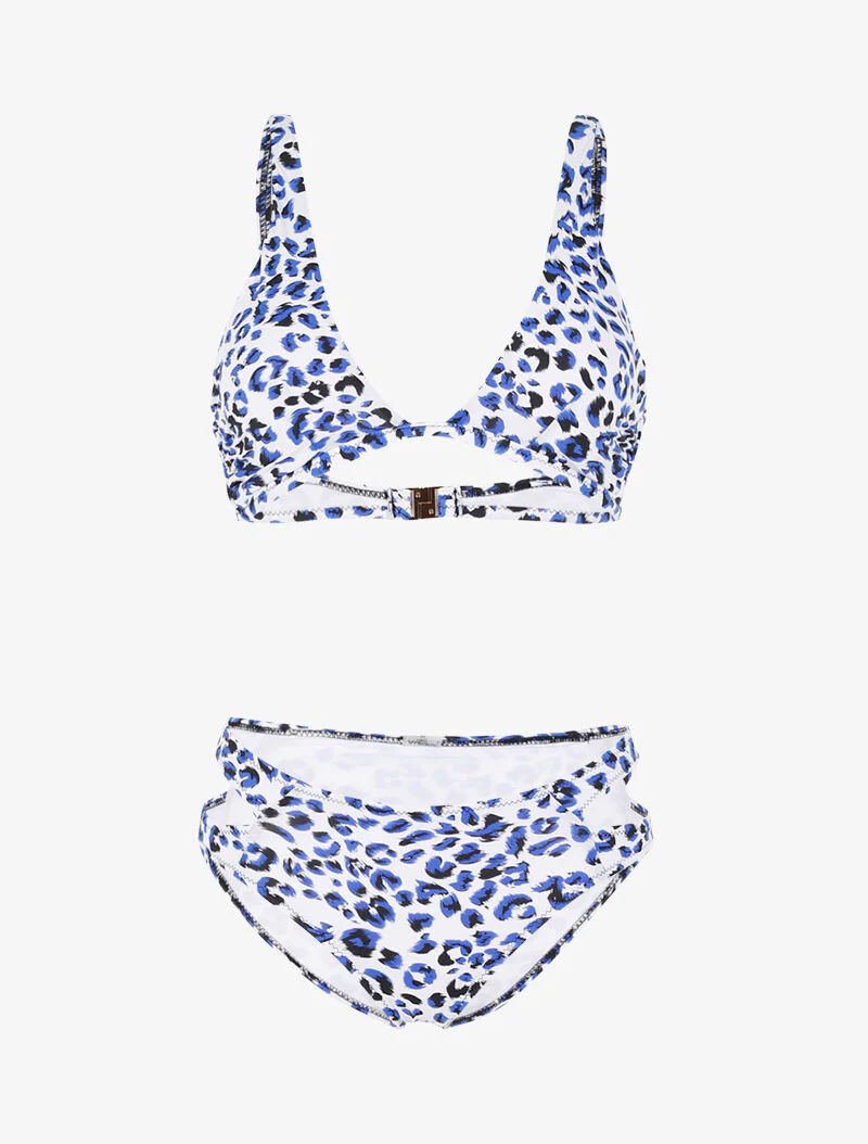 Bikini met luipaardprint en uitsnijdingen - blauw