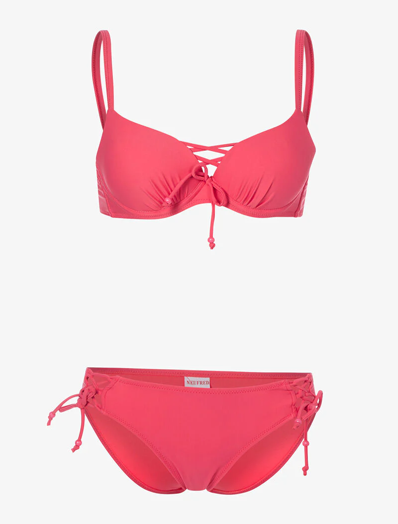 Bikini met opengewerkte zijkanten - koraal